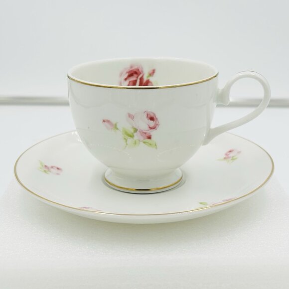 Lauren Ralph Lauren Hampton Blossom Footed Teacup Saucer Set Pink Floral - Picture 1 of 14